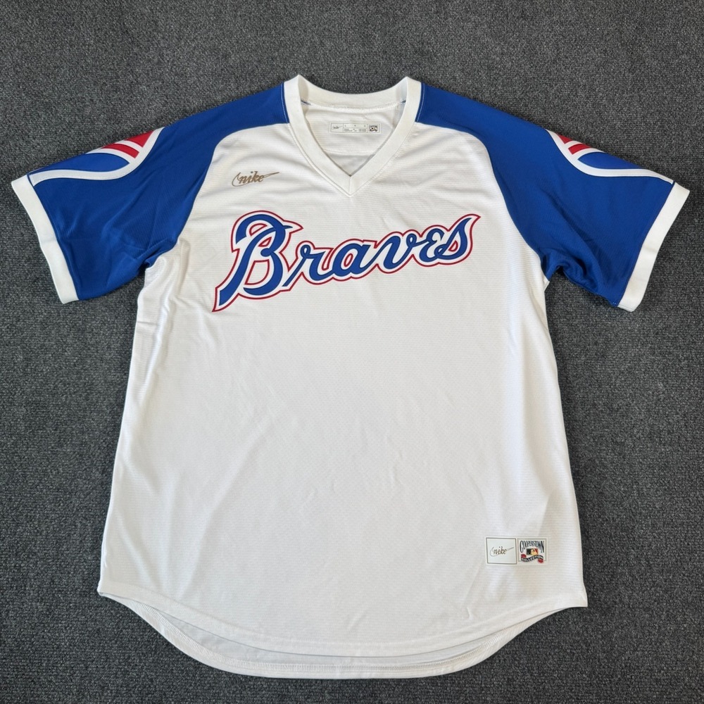 Atlanta Braves Nike Cooperstown Collection Men's Size L White Jersey Blank NEW